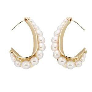 Panacea Women’s Imitation Pearl Hoop Gold Elegant Earrings